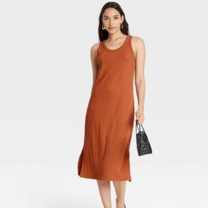 Women's Rib Knit Tank Dress - A New Day Dark Orange XS